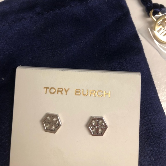 Authentic Tory Burch Silver Logo Stud Earrings